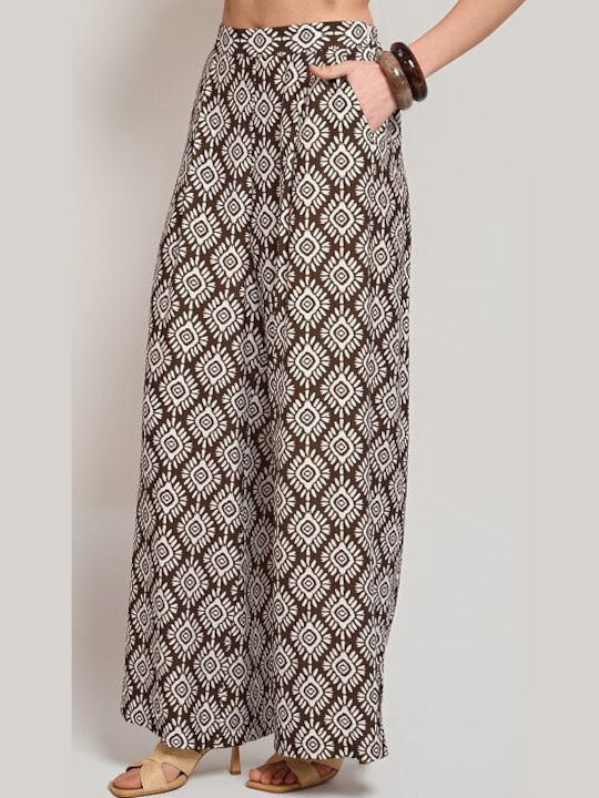 Women's Brown Set with Trousers with Rubber Band in Loose Fit