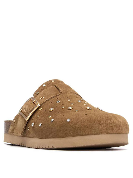 Suede Mules με Τακούνι σε Ταμπά Χρώμα