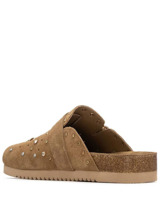 Suede Mules με Τακούνι σε Ταμπά Χρώμα