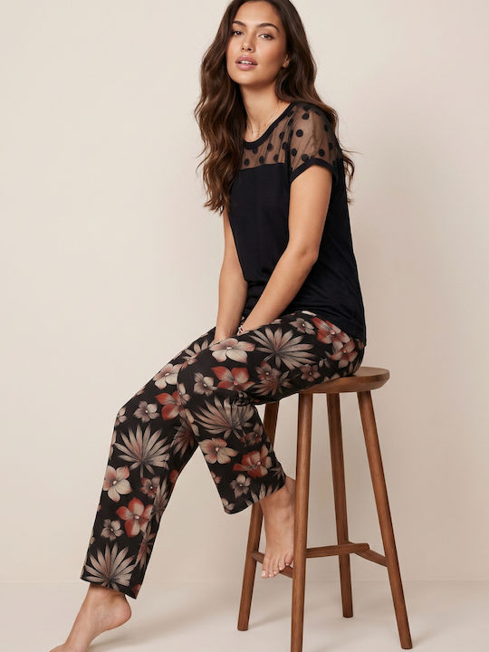 Siyah Inci Set Pijamale De Vară Pentru Femei Multicolor