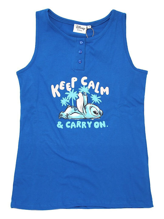 Disney Summer Women's Pyjama Set Cotton Blue Stitch Keep Calm