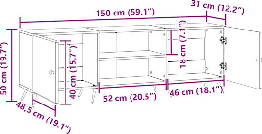 TV Stand Metal & Wood Concrete Grey W150xD31xH50cm