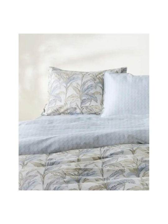 Kentia Kernel Kissenbezüge Oxford Weiß-Blau-Beige 50x70cm