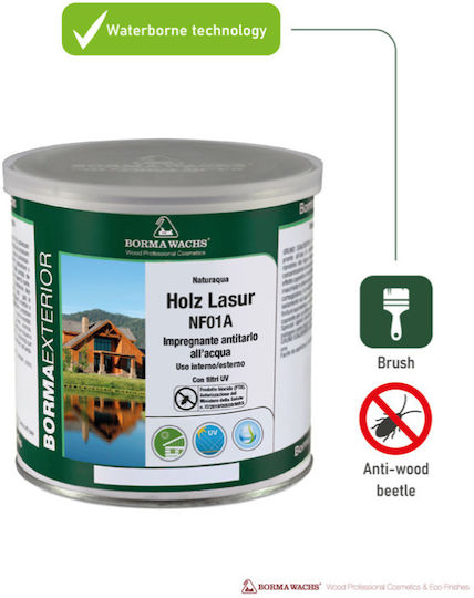 Borma Wachs Naturaqua Holz Lasur Wood Preservative Water No53 Light Walnut 750ml