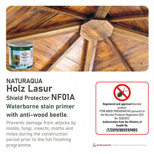 Borma Wachs Naturaqua Holz Lasur Wood Preservative Water No53 Light Walnut NAT3634NC 2.5lt