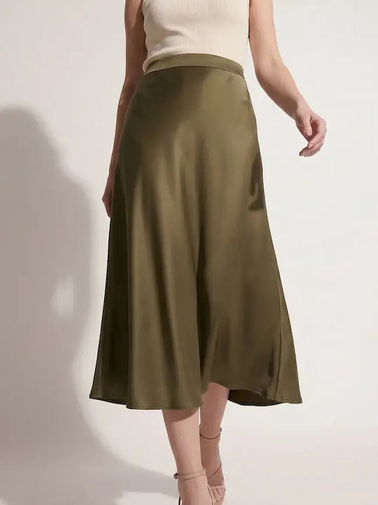 Satin Midi Khaki Skirt