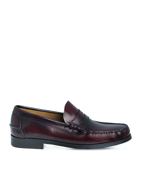 Leather Men's Moccasins In Burgundy Colour