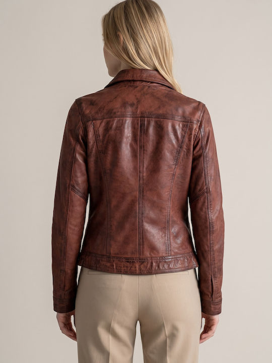 Leather Women's Jacket for Winter Cognac