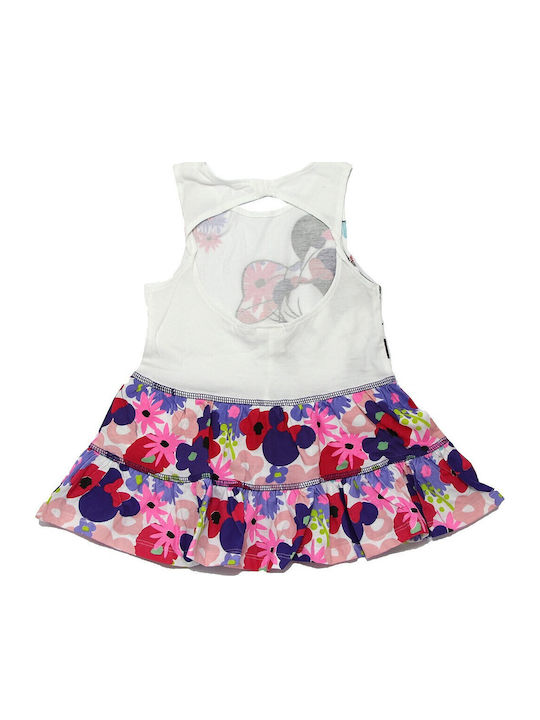 Minnie Mouse Mädchenkleid Ärmellos Blumen Weiß/Mehrfarbig