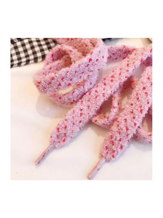 Set 2 Plush Fluffy Shoelaces 1 Cm Wide 120 Cm Long Pink Red