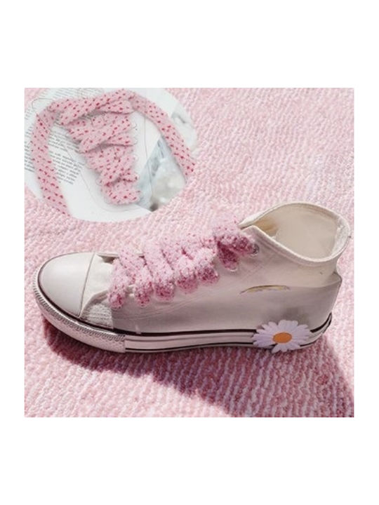 Set 2 Plush Fluffy Shoelaces 1 Cm Wide 120 Cm Long Pink Red
