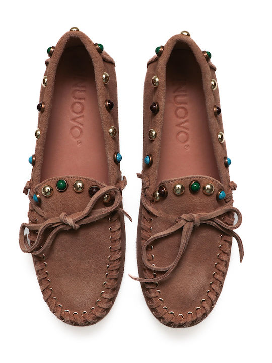 Leather Women's Loafers In Brown Color
