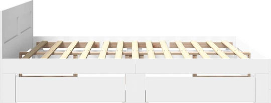 King Size Wooden Bed White with Slats for Mattress 193x203cm