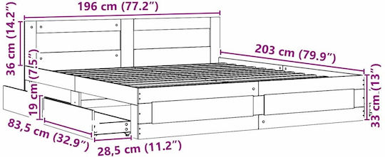 King Size Wooden Bed White with Slats for Mattress 193x203cm