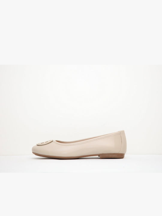 Damen Ballerinas Aus Leder In Beigem Farbton