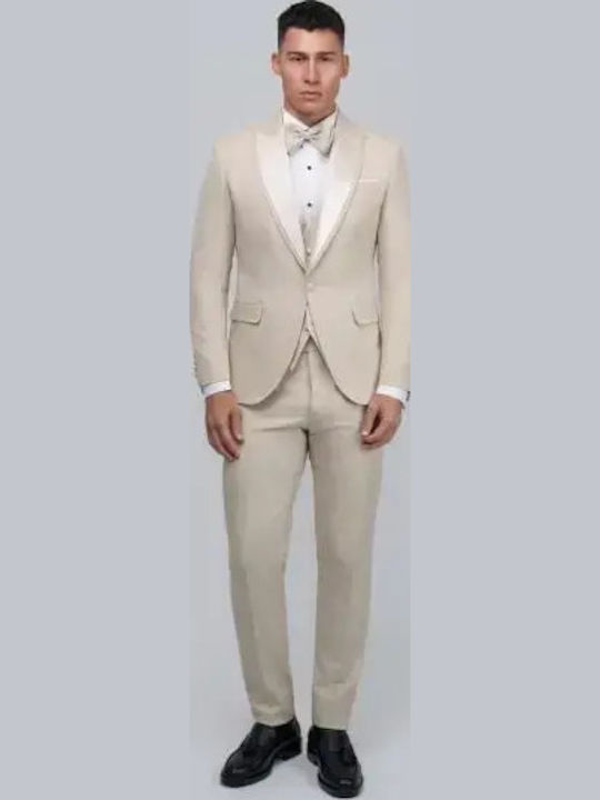 Summer Men's Groom's Suit with Vest Beige