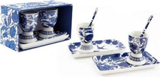 Atmosphera Blue Leaves Eierbecher aus Porzellan Blau