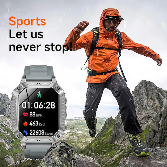 Microwear AK86 Smartwatch with Heart Rate Monitor Silver Silicone