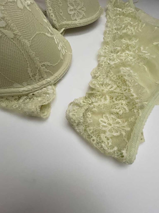Jadea Lace Underwear Set Bra With Slip Yellow-Green (Lemon)