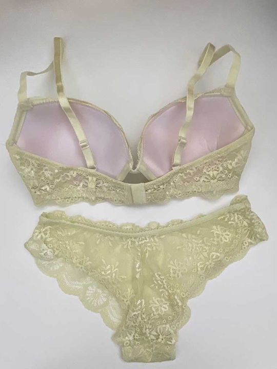 Jadea Lace Underwear Set Bra With Slip Yellow-Green (Lemon)