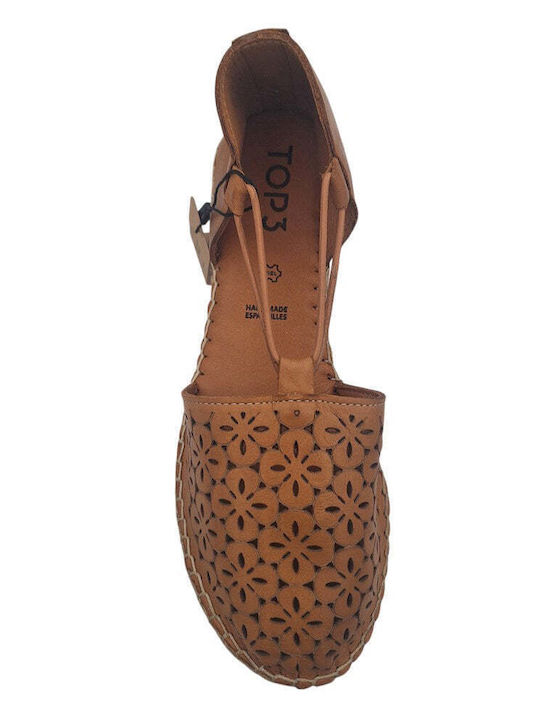 Leather Women's Espadrilles In Tabac Brown Colour