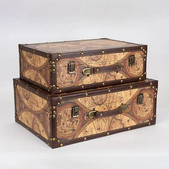 Wooden Decorative Trunks Set Suitcase Brown 2pcs 42x30x16cm