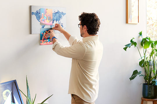 Cork Board Canvas Office World Map Watercolors 60x40 Cm