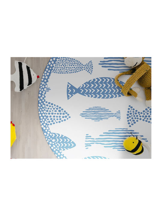 Tulup Covoraș Rotund de Bucătărie Impermeabil Albastru 110cm