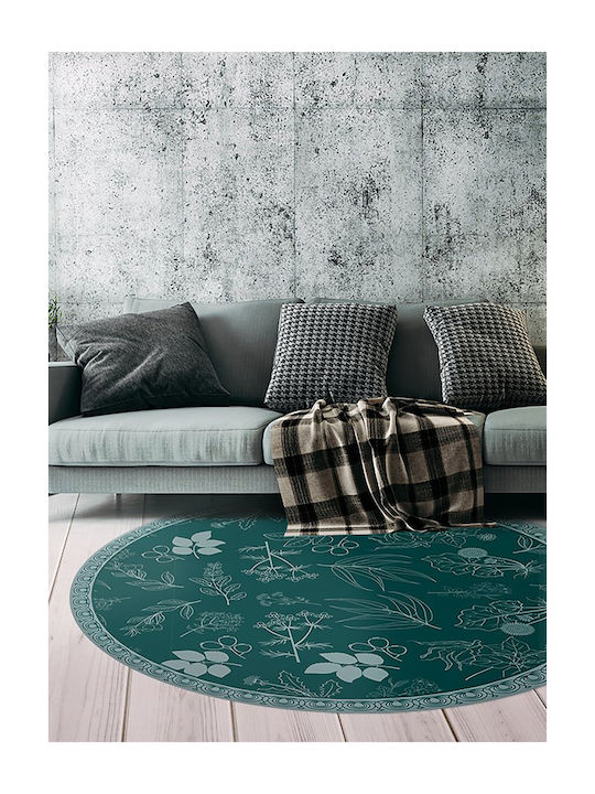 Tulup Round Kitchen Mat Botanical Flowers 150cm