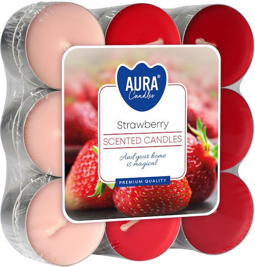 Bispol Tealights with Strawberry Scent in Red Colour up to 4 Hours Duration 18 Pieces