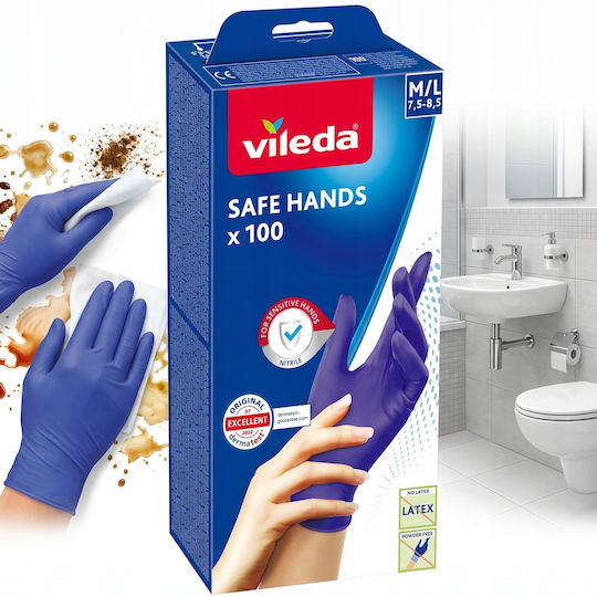 Vileda Cleaning Gloves Safe Hands Nitrile Medium 100 Pairs