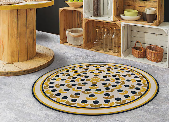 Covor Decorativ Rotund Din Vinil Pentru Birou Flori Repetate Ø 90 Cm