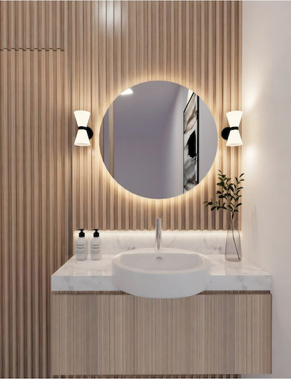 SteweHome Καθρέπτης Τοίχου με Καφέ Πλαίσιο & LED Φωτισμό 55x55cm