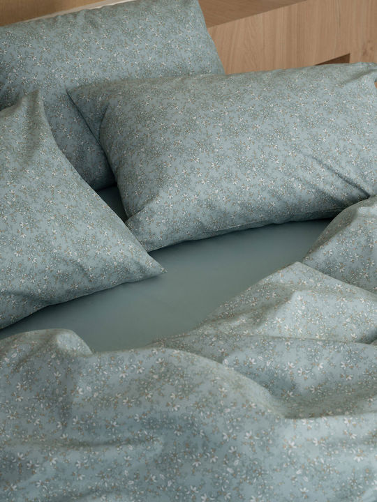 Sunshine Cotton Feelings 928 Double Bed Sheets Set with Rubber Hugger 150x205+30cm Aqua 4 Pieces