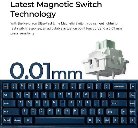 Keychron Q16 HE Q16HW-J1 Hall Effect Gaming Keyboard 65% with Custom Switches and RGB Lighting (English US) Blue