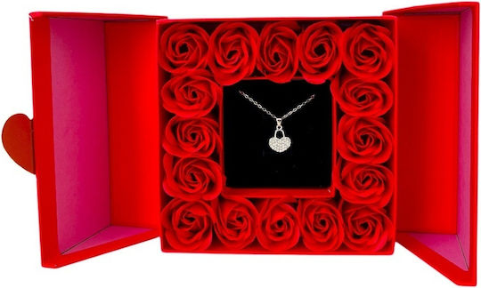 Set Cadou Love Box 16 Trandafiri din Săpun Colier Inimă din Oțel Inoxidabil