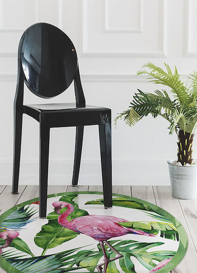 Tulup Covoraș Rotund de Bucătărie Impermeabil Flamingo 110cm