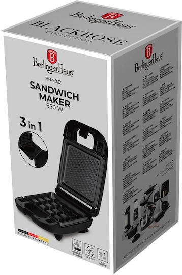 Berlinger Haus Sandwich Maker Grill with Removable Plates 650W Black