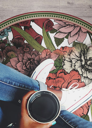 Tulup Round Kitchen Mat Multicolored Flowers 150cm