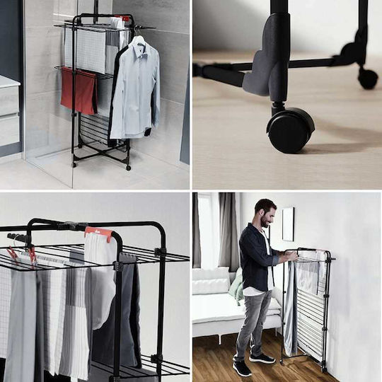 Vileda Mixer 3 Uscător de Rufe Pliabil de Pardoseală Inox cu Roți cu Lungimea Suportului de Uscare a Hainelor 30m