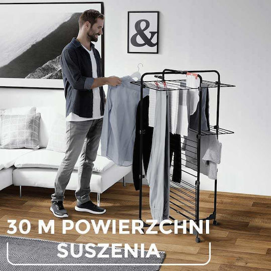 Vileda Mixer 3 Uscător de Rufe Pliabil de Pardoseală Inox cu Roți cu Lungimea Suportului de Uscare a Hainelor 30m