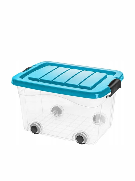 Roller Plastic Storage Box with Wheels and Transparent Lid 45cm