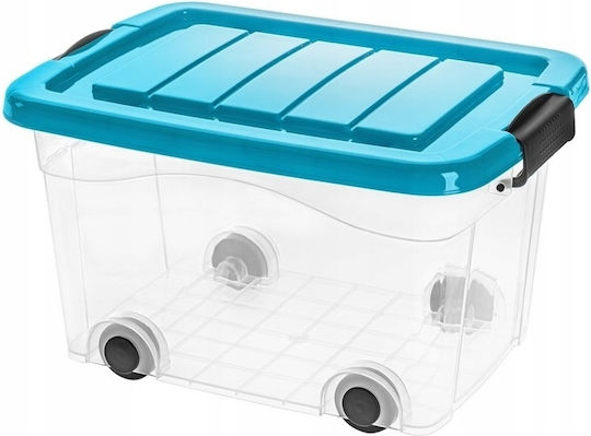 Roller Plastic Storage Box with Wheels and Transparent Lid 45cm