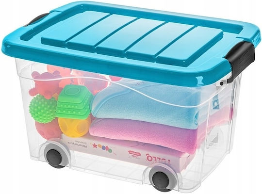 Roller Plastic Storage Box with Wheels and Transparent Lid 45cm