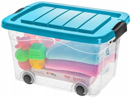 Roller Plastic Storage Box with Wheels and Transparent Lid 45cm