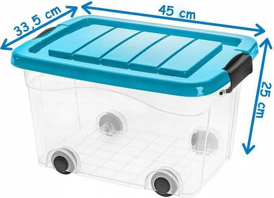 Roller Plastic Storage Box with Wheels and Transparent Lid 45cm