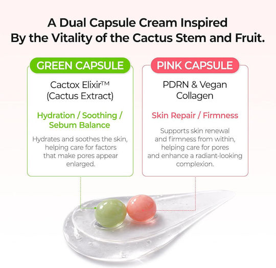Dr. Melaxin Cactox Pore Relief Dual Capsule Κρέμα Προσώπου για Ενυδάτωση, Σύσφιξη & Ατέλειες με Κολλαγόνο 65gr