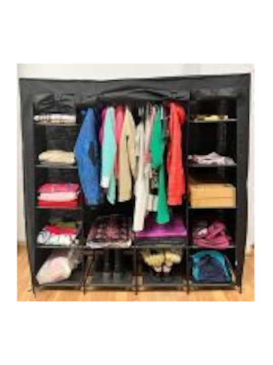 Dulap Din Material Cu Fermoar Și Rafturi În Culoare Neagră 170x42x170cm