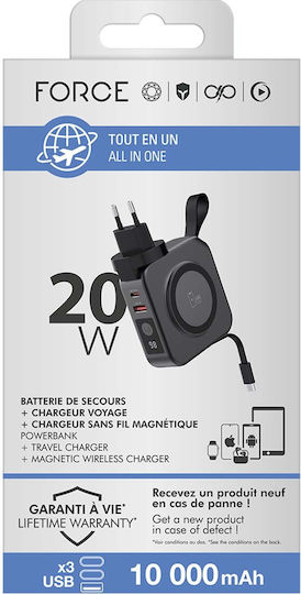 Force Power MagSafe Външна Батерия 10000mAh 20W с 2 USB-A Изходни Порта Power Delivery Черна