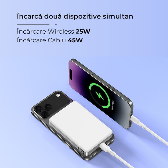 Voltres MagSafe Qi2 Външна Батерия 10000mAh 25W с USB-C Изходен Порт Бяла
